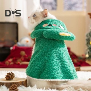Weihnachts-Katzenumhang, warmes Haustier-Kostüm mit Kapuze, flauschiger Welpenumhang mit Stern, Winter-Haustier-Outfit für Pa