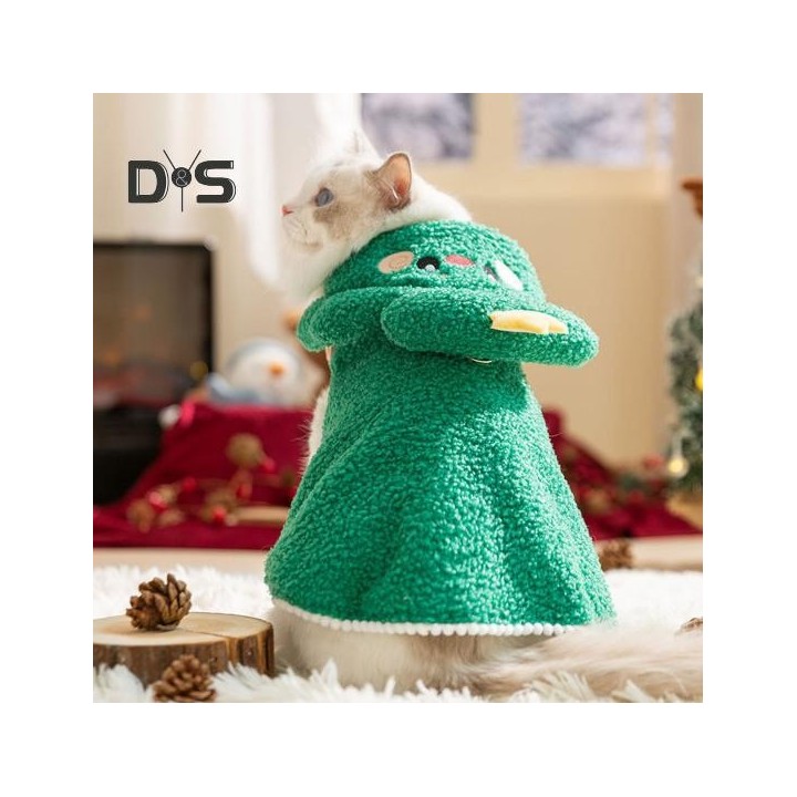 Weihnachts-Katzenumhang, warmes Haustier-Kostüm mit Kapuze, flauschiger Welpenumhang mit Stern, Winter-Haustier-Outfit für Pa