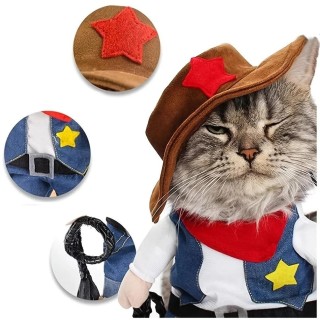 Katzenkleidung, lustiges Cosplay-Cowboy-Kostüm für kleine und mittelgroße Hunde, Katzen, Welpen-Outfits, originelle Kätzchen-