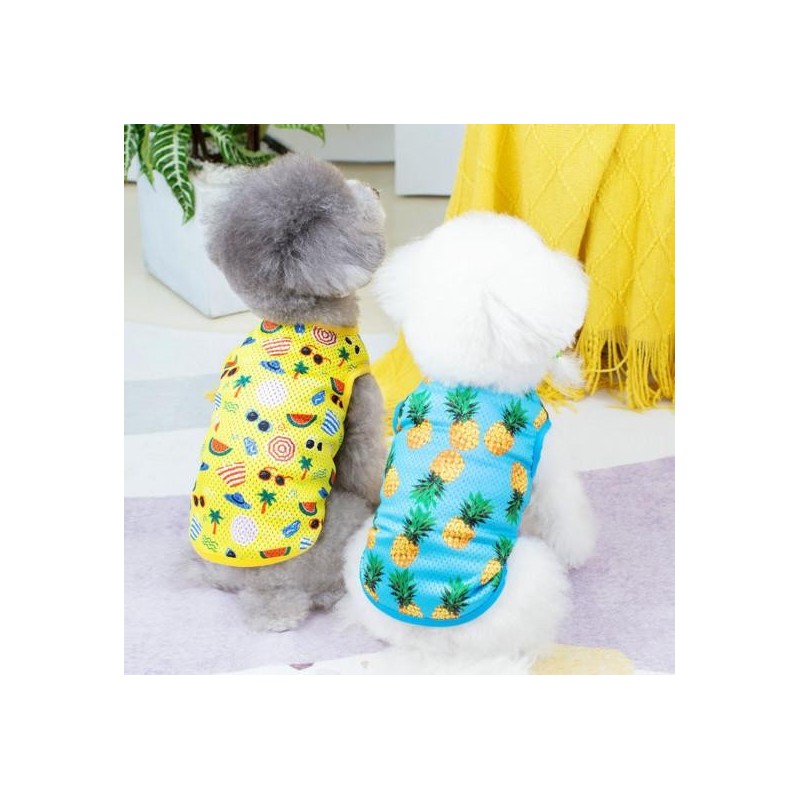 Waschbare Hundebluse, ärmellos, schöner Ananas-Druck, Sommerpullover für Haustiere XS blau