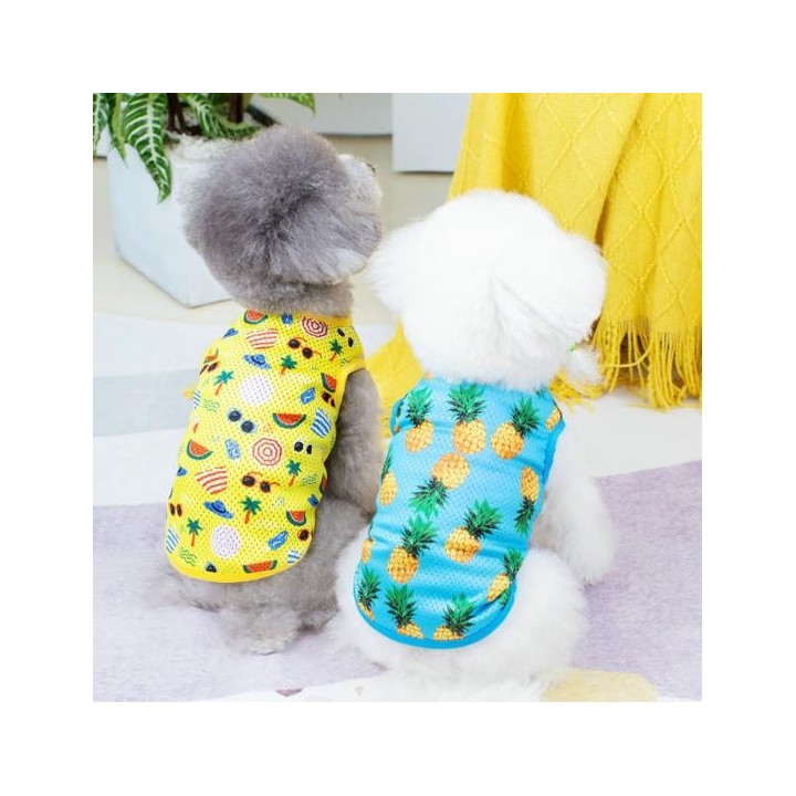 Waschbare Hundebluse, ärmellos, schöner Ananas-Druck, Sommerpullover für Haustiere XS blau