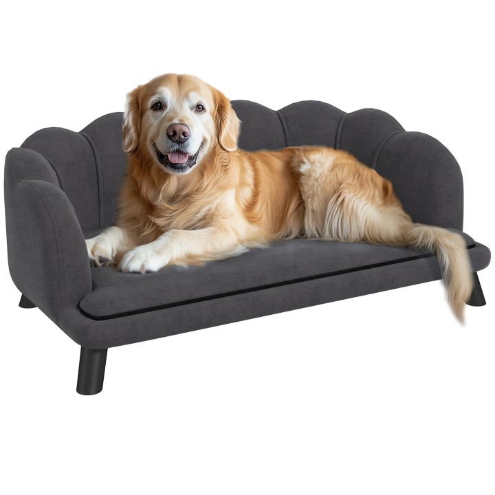 PawHut Luxus-Hundesofa Rückenlehne Holzbeine Dunkelgrau 98,5x60,5x35,5cm   Aosom