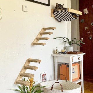 Katzen-Kletterregal, Wandmontage, vierstufige Treppe mit Sisal-Kratzbaum für Katzen, Baumturm, Plattform, springende Haustier
