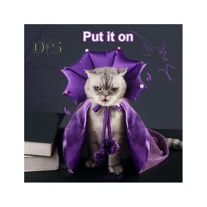 Halloween-Haustierumhang für kleine Hunde, Katzen und Kätzchen, verstellbarer Hexenumhang-Hut-Satz, Halloween-Party-Kostüm, K