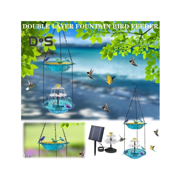 Hängendes Vogelbad-Futtertablett, 2-in-1-Garten-Vogelbad, Vogelwasser- und Samen-Futterspender, doppellagige hängende Futterp