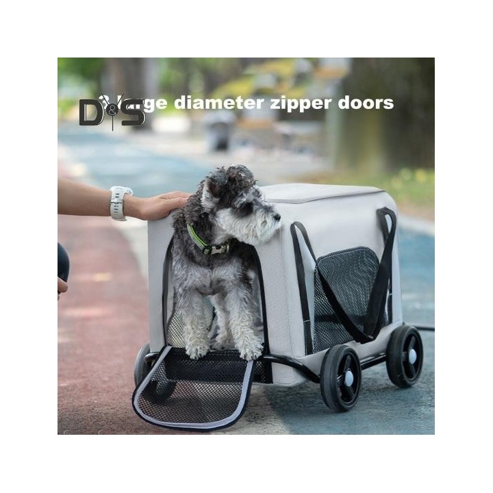 Hundebuggy, 4-Rad-Haustierbuggy mit 360° drehbarem, einziehbarem Griff, belüfteter Haustiertasche, faltbarer Haustierbuggy fü