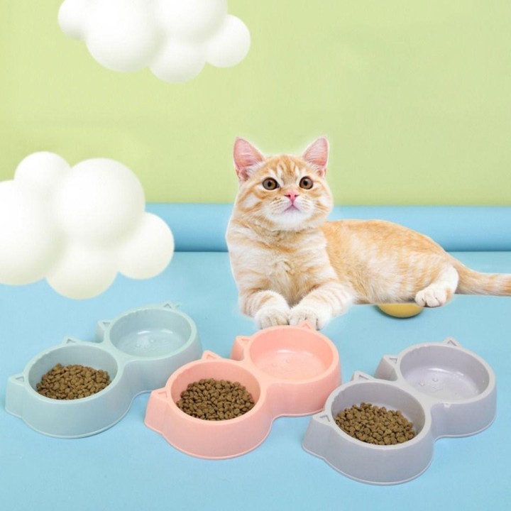 Doppelnapf für Haustiere, umweltfreundliches PP-Material, Cartoon-Katzengesichtsform, Futter- und Wassernapf, rutschfest, für
