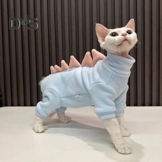 Dinosaurier-Katzenkleidung, Winter-Schlafanzug für Sphynx-Katzen, Kostüm, weiches Fleece, warme Katzenjacke für haarlose Haus