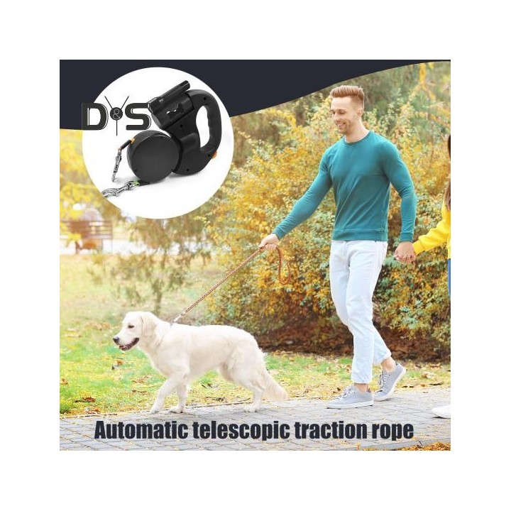 Einziehbare Haustierleine, verwicklungsfreies, doppeltes Hundelaufband mit Kotbeutelspender und Taschenlampe, ergonomischer G