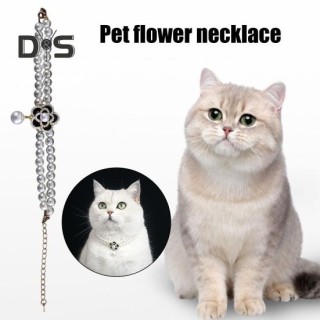 Schickes Haustierhalsband mit Blumenanhänger aus Kunstperlen, doppellagige Halskette für Katzen und Hunde, modisches, verstel