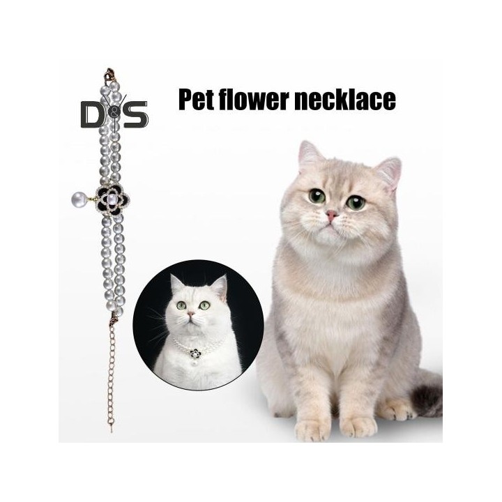 Schickes Haustierhalsband mit Blumenanhänger aus Kunstperlen, doppellagige Halskette für Katzen und Hunde, modisches, verstel