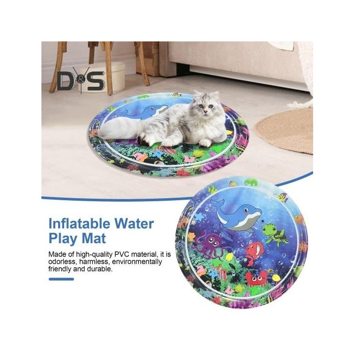 Sensorische Wasserspielmatte, interaktives Katzenspielzeug, Selbstspielmatte mit Meerestiermustern, aufblasbar, mit Wasser ge