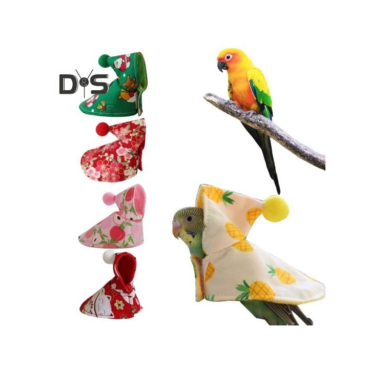 Papageien-Kleidung mit Klebebandverschluss, Winter-Vogelschals, halten Sie Ihr Haustier warm, Cartoon-Druck, Schutzponcho für