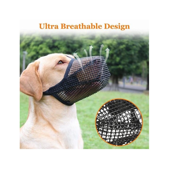 Maulkorb für Hunde, verstellbar, weiches Netzgewebe, für kleine, mittelgroße und große Hunde, verhindert Beißen und Kauen, at