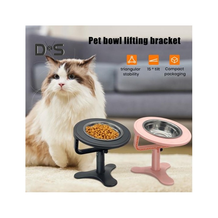 Erhöhter Katzenfutternapf, verstellbar, geneigt, Edelstahl-Futternapf, rutschfest, erhöhter Katzenfutterspender für Hauskatze