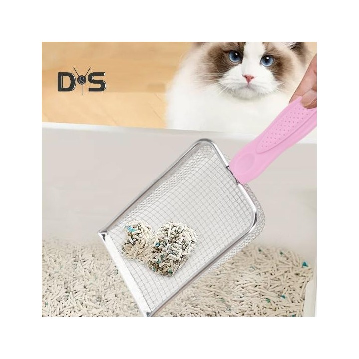 Katzenstreuschaufel, Edelstahl, tiefe Schaufel, Netzschaufel, antihaftbeschichtet, Kotsiebschaufel, Kätzchenkotheber für Katz