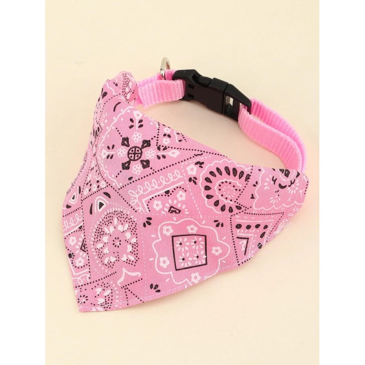 1 Stück Rosa Farbe Zufälliges Muster Haustier Bandana Mit Einstellbarer Dreiecksform & Schnalle Haustier Hund Halstuch Welpen