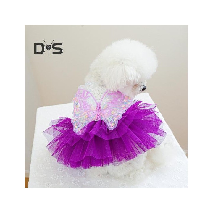 Hunde-Prinzessinnenkleid, Haustier-Schmetterlings-Spitzen-Kuchen-Unterhemd-Rock, Welpen-Tutu-Kleid, süßes Kostüm für Geburtst