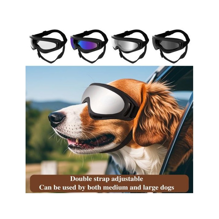 Haustier-Sonnenbrille, Hundebrille mit verstellbarem Gummiband, beschlagfrei, wasserdicht, UV-Schutz, Haustierbrille