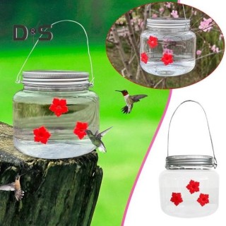 Mason Jar Kolibri-Futterspender, hängender Vogelfutterspender für den Außenbereich mit Blumenanschluss, auslaufsicheres Vogel