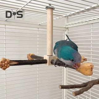 Rotierendes Papageien-Sitzstangenspielzeug mit Kauspielzeug, natürlicher Sitzstangenständer aus Holz, Vogelkäfig-Zubehör für