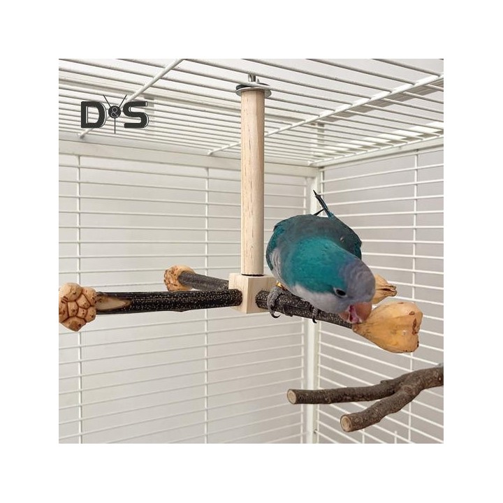 Rotierendes Papageien-Sitzstangenspielzeug mit Kauspielzeug, natürlicher Sitzstangenständer aus Holz, Vogelkäfig-Zubehör für