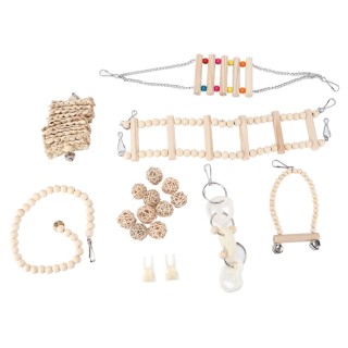 Papageien Kauspielzeug-Set aus natürlichem Holz zum Aufhängen, Hängematte, Vogelkäfig, Schaukelspielzeug für Sittiche, Nymphe
