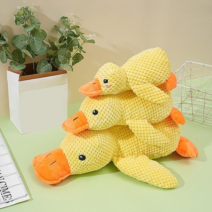 Cartoon-Plüsch-Schlafspielzeug, süße Ente, Stofftiere, langlebig, bissfest, quietschend, Zahnreinigung für Haustiere, Kauspie