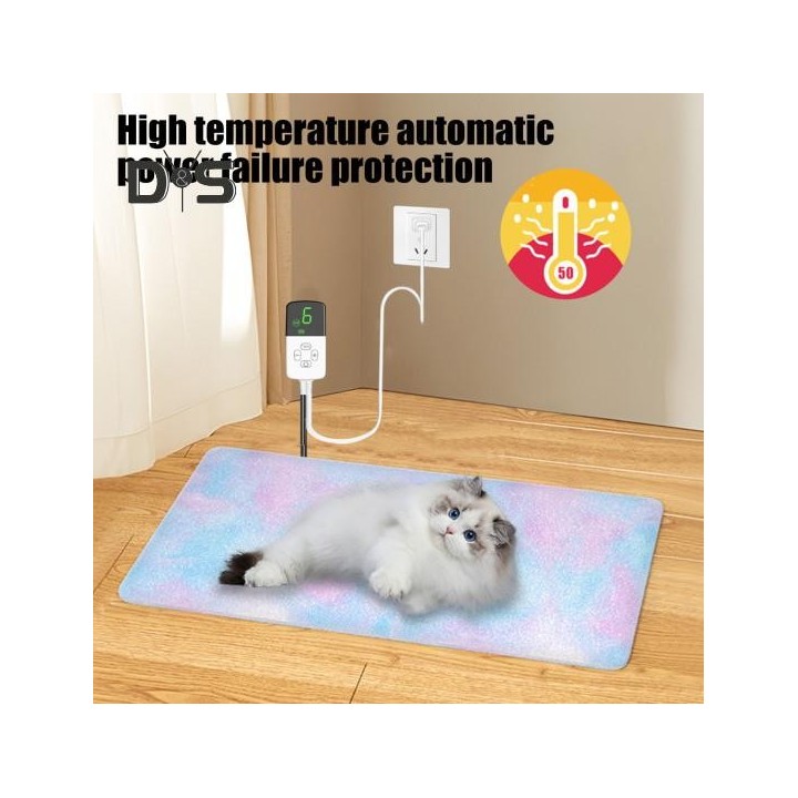 Beheizte Haustierunterlage, 9 Temperaturstufen einstellbar, elektrisch beheiztes Katzenbett, wasserdichte Haustier-Wärmedecke