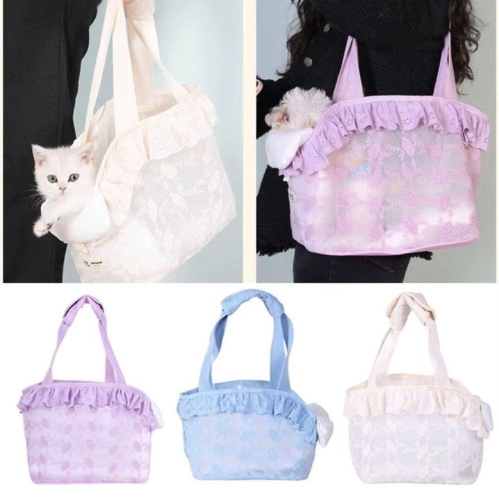 Spitze Mesh Haustier Katze Tragetasche Tragbare Katze Handtasche Raum Rucksack Welpen Tragetasche Chihuahua S blau