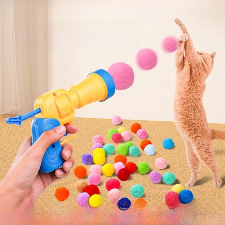 Elastisches Katzenspielzeug – Flauschball-Werferpistole zur Linderung von Langeweile und für interaktives Spielen. Hochwertig