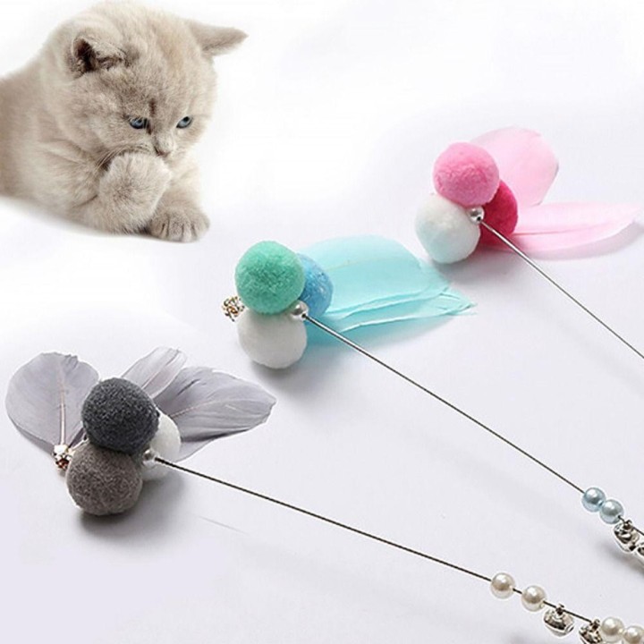 Bite resistant for Cat Playing Kitten Teaser Stick Pet Toys Cat Fishing Rod Cat Stick Toys blau