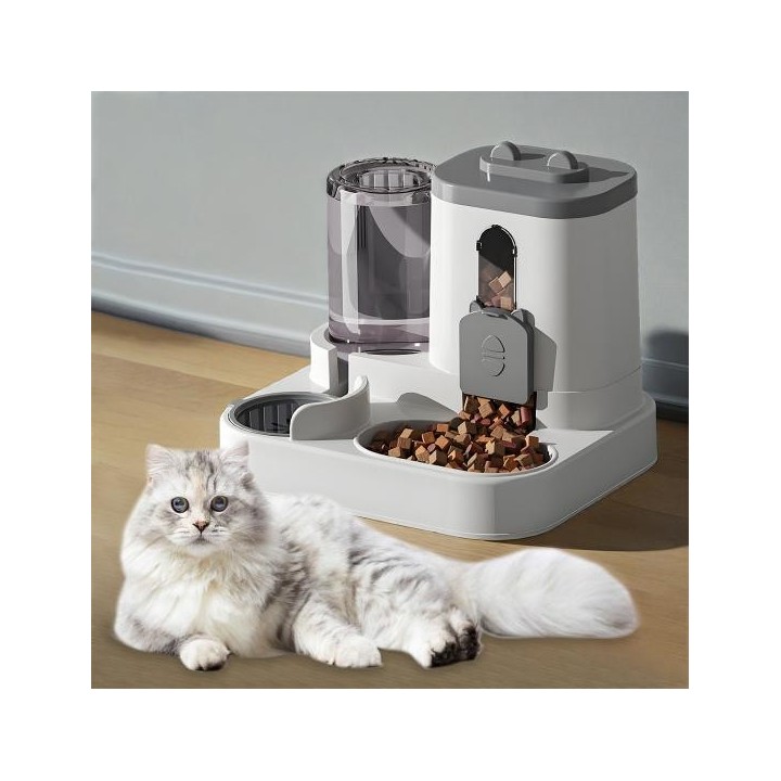 2-in-1-Futter- und Wasserspender für Haustiere, automatisches Trockenfutter- und Wasserspender-Set für kleine und mittelgroße