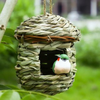 Vogelhäuschen für den Garten im Freien, zum Aufhängen, Vogelnest, handgewebtes Stroh, Vogelnest, Bruthaus für Papageien, Nest