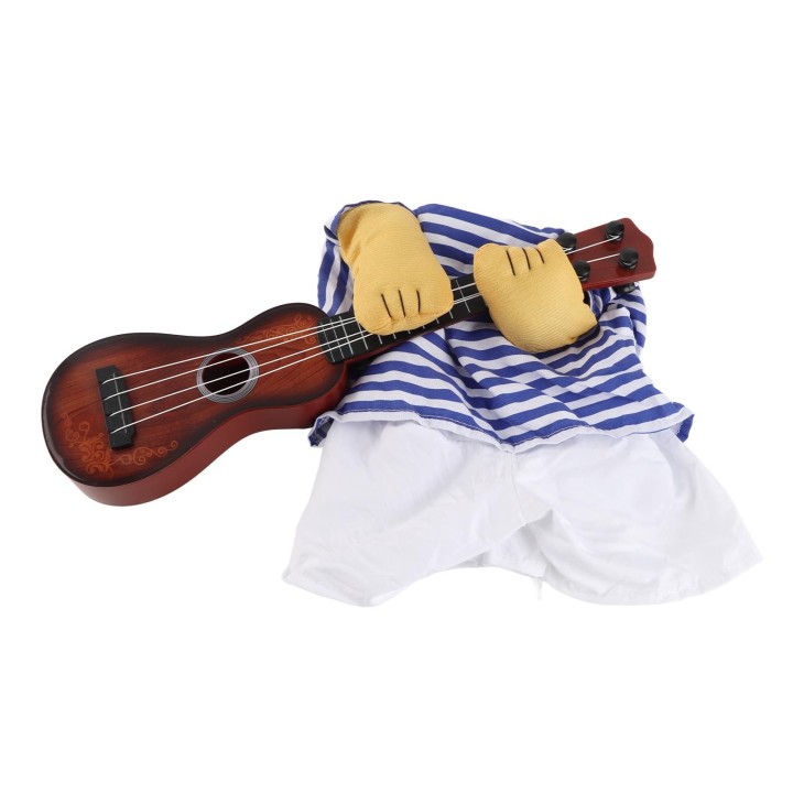 Haustier-Gitarrenkostüm, blau, weiß, Gitarrist, Spieler, lustige Haustierbekleidung für Cosplay, Party, Kleidung, L L