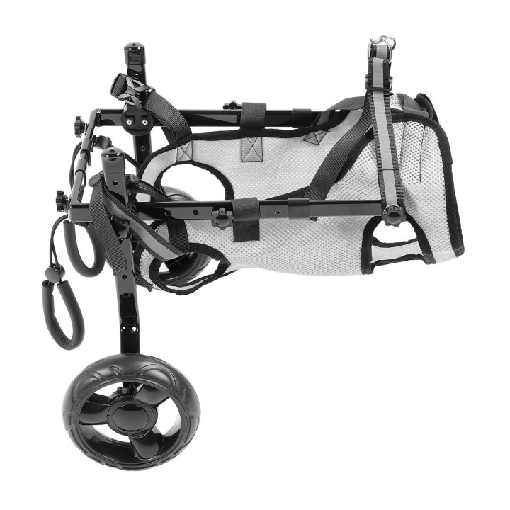 Hunderollstuhl für Hinterbeine, höhenverstellbar, leichte Stahlkonstruktion, atmungsaktives Netzgewebe schwarz