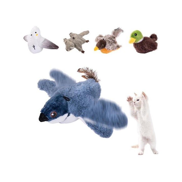 Interaktives Plüsch-Vogel-Katzenspielzeug, wiederaufladbar über USB, flatternder, zwitschernder Vogel, berührungsaktivierte e