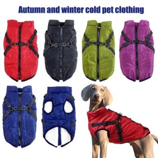 Wintermantel für Hunde, winddicht, Schneejacke für Hunde, warme Thermo-Haustierbekleidung mit Geschirr, Hunde-Outfit für Spaz