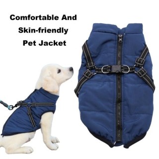 Wintermantel für Hunde, winddicht, Schneejacke für Hunde mit Geschirr, Thermo-Einteiler für Haustiere, warme Kleidung für Spa