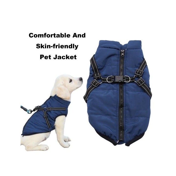 Wintermantel für Hunde, winddicht, Schneejacke für Hunde mit Geschirr, Thermo-Einteiler für Haustiere, warme Kleidung für Spa