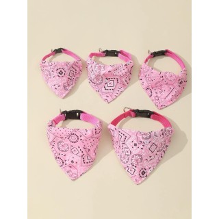1 Stück Rosa Farbe Zufälliges Muster Haustier Bandana Mit Einstellbarer Dreiecksform & Schnalle Haustier Hund Halstuch Welpen