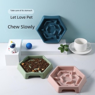 Haustierbedarf Sechseckiger Anti-Knockover-Katzen- und Hundenapf, Lebensmittelqualität Kunststoff Slow Feeder Tray Hexagonal
