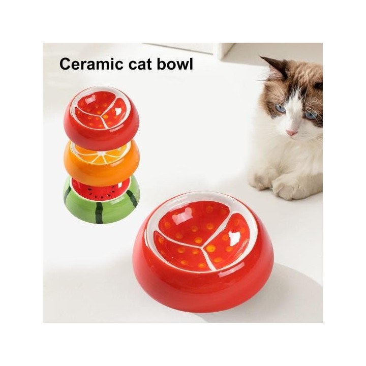 Keramik-Katzennapf mit niedlichem Fruchtmotiv, erhöhtes Design, verhindert Erbrechen, bequemes Fressen, Anti-Verschütten, ger