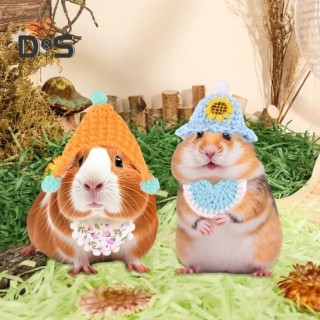 Hamstermütze, winzige gestrickte Hamstermütze, Bandana-Set, verstellbar, Kleintiere, Verkleidungskostüm, Zubehör für Hamster,