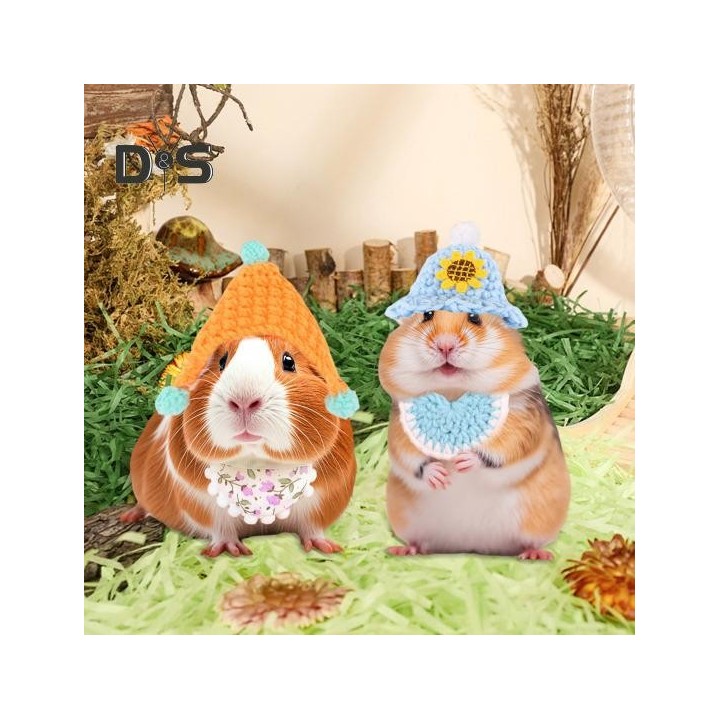 Hamstermütze, winzige gestrickte Hamstermütze, Bandana-Set, verstellbar, Kleintiere, Verkleidungskostüm, Zubehör für Hamster,