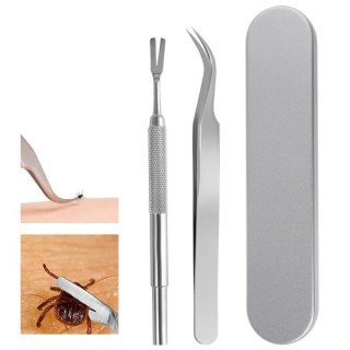 Tierpflegeset aus Edelstahl: Nagelknipser, Zeckenzange & Läusegabel Single head dog lice fork