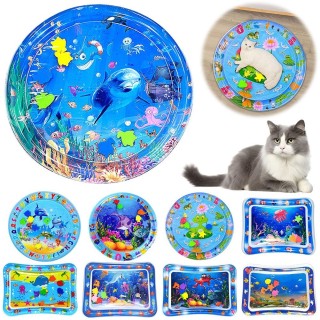 Sensorische Wasserspielmatte, verdickte aufblasbare Wassermatte für Katzen und Hunde, Haustier-Spielmatte mit Fisch-, Meeres-