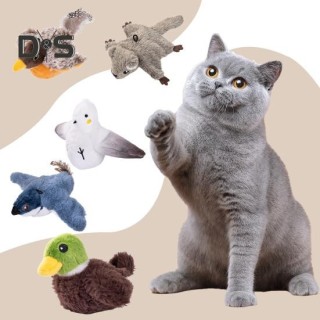 Interaktives Plüsch-Vogel-Katzenspielzeug, wiederaufladbar über USB, flatternder, zwitschernder Vogel, berührungsaktivierte e