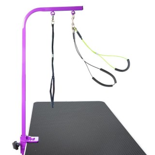 Tierpflegetisch mit Zubehör: Feste Auslegerhalterung und hängende Seilklemme violett