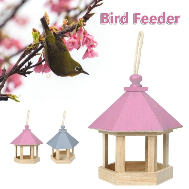 Outdoor Holz Fütterung Hängen Stehend Wildvogel Vogel Haus Garten Decor Vogel Feeder Vogel Käfige blau